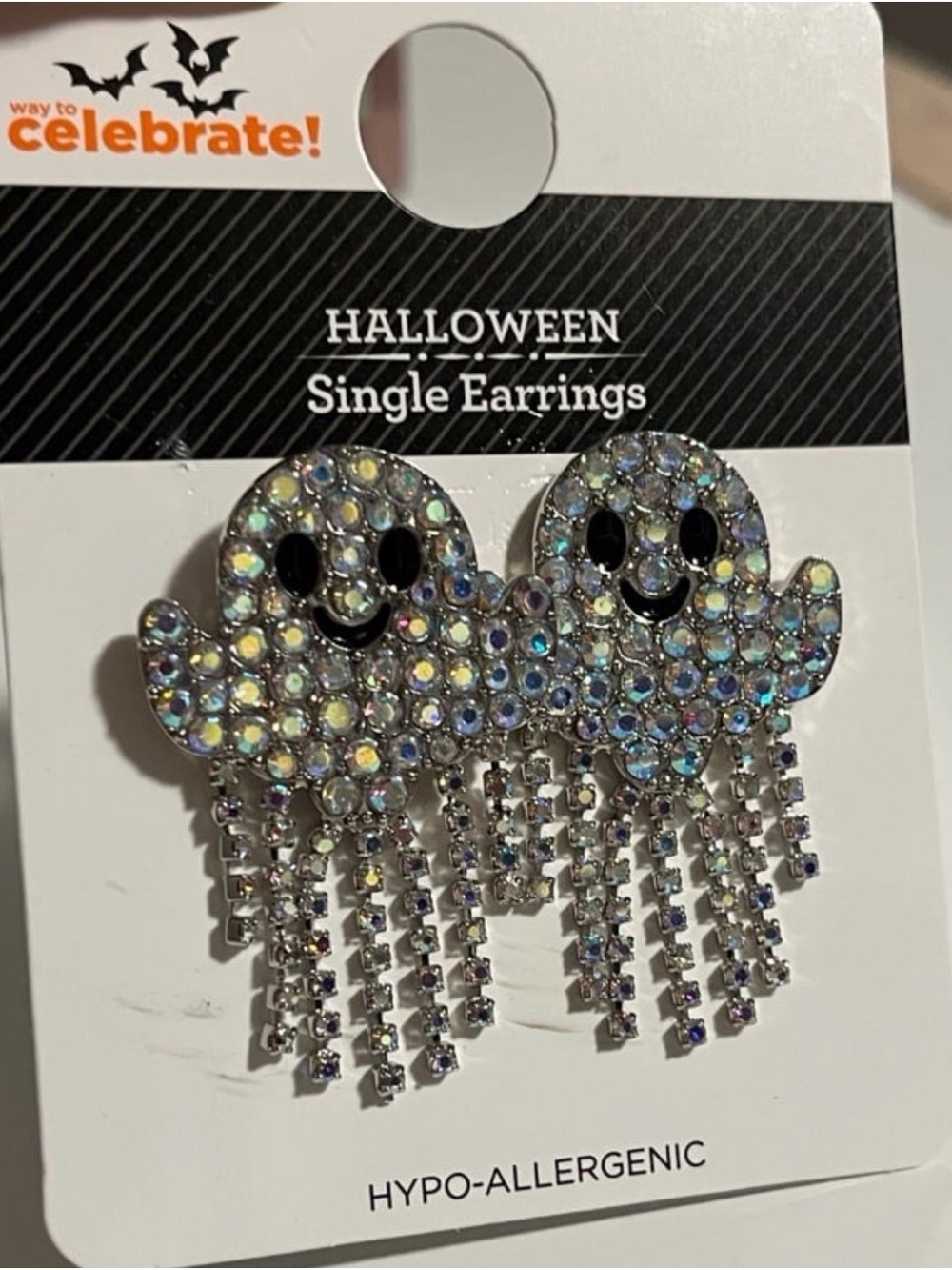 NEW Halloween Iridescent rhinestone Ghost Earrings Spooky Season